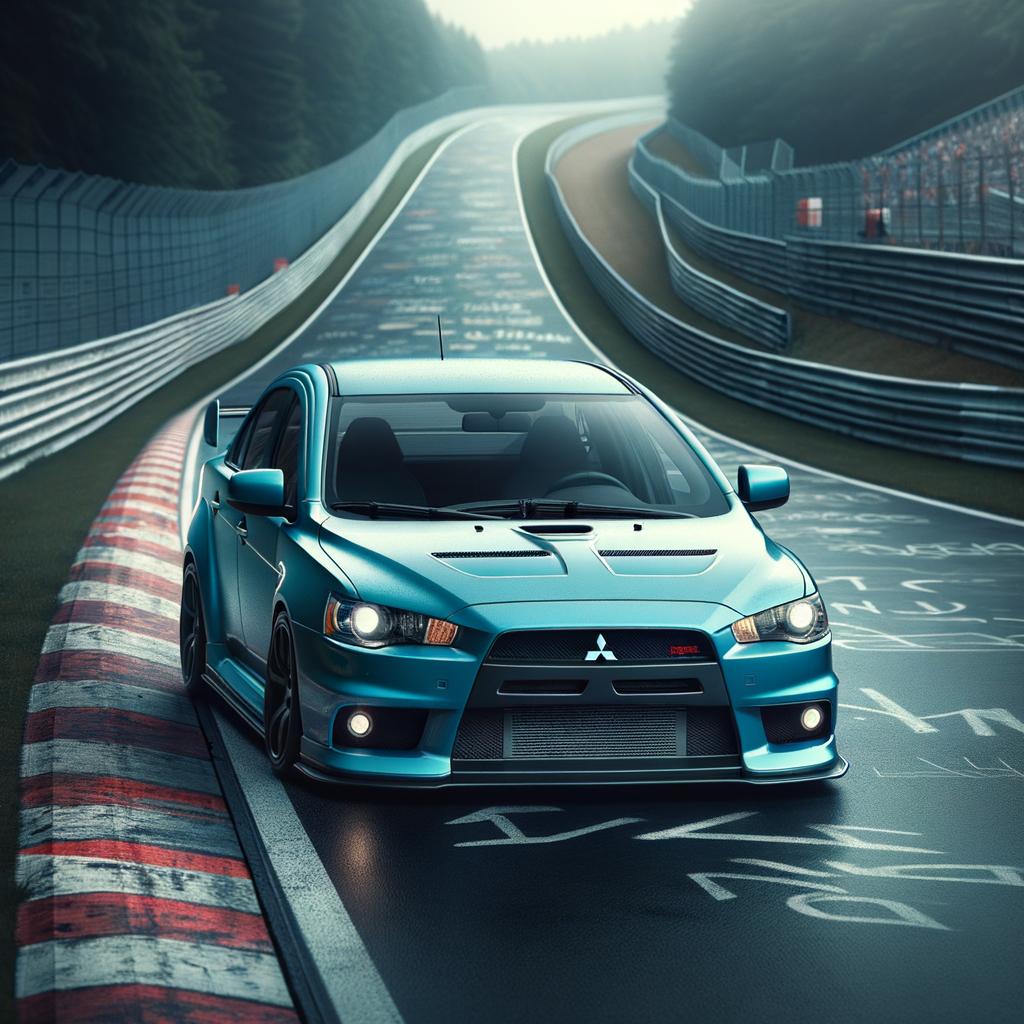 octane blue mitsubishi lancer hatchback ralliart on nordschleife