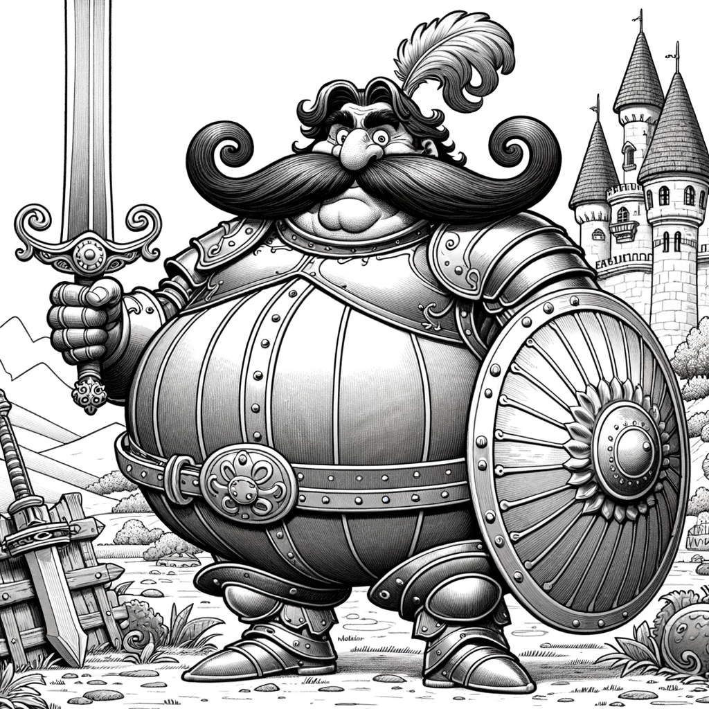 Black and white coloring page. Funny knight.