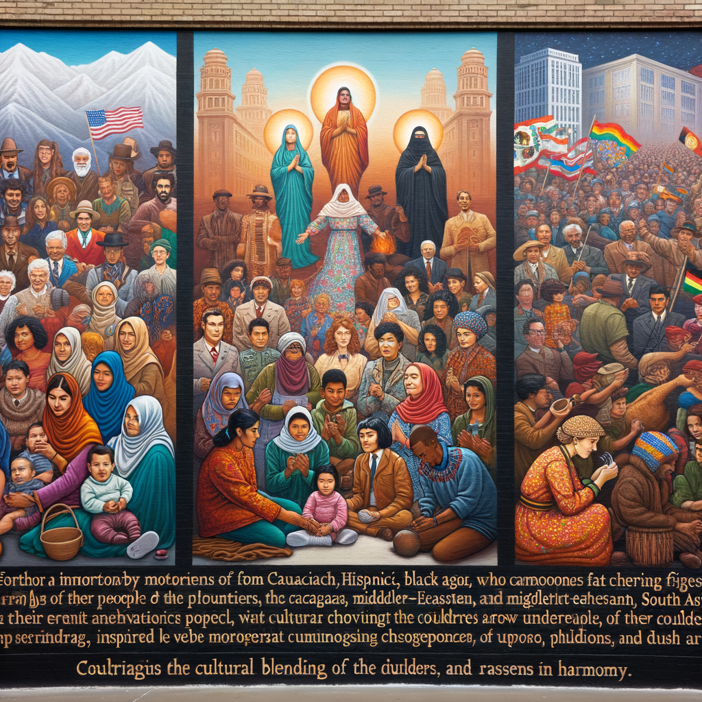 crea una imagen de un triptico horizontal para un mural en 3 partes, los temas pueden ser sombre la importancia de la madre, emiliano zapata el revolucionario de México, o el tema de la raza o mezcla cultural entre México y España