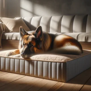 legowisko dla psa z owczarkiem niemieckim