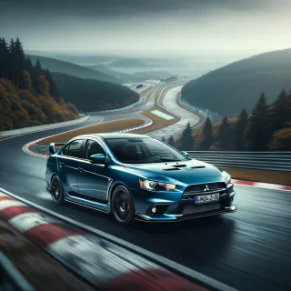octane blue mitsubishi lancer hatchback sportback ralliart on nordschleife