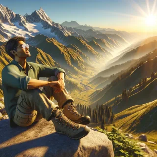 I need to create a mountain seen where are person relaxing sunrise animated clip