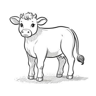 Black and white colouring page sketch for kids. Just one cow.