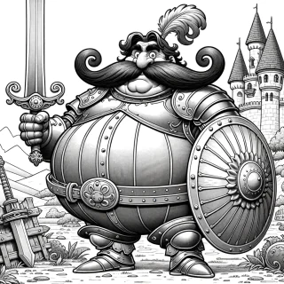 Black and white coloring page. Funny knight.