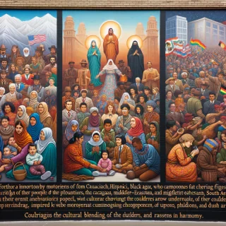 crea una imagen de un triptico horizontal para un mural en 3 partes, los temas pueden ser sombre la importancia de la madre, emiliano zapata el revolucionario de México, o el tema de la raza o mezcla cultural entre México y España