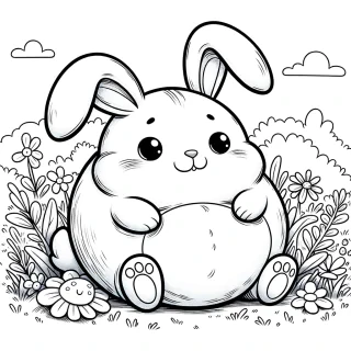 Funny fat rabbit. Black and white colouring page sketch for kids